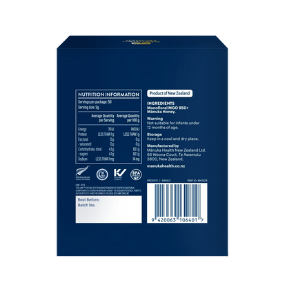 Manuka Health Manuka Honey MGO 950+ (UMF 22+) Limited Edition nutritional panel